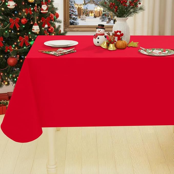 Smiry Rectangle Table Cloth 60x120 Inch, Waterproof Wipeable Vinyl Tablecloths Protector, Oil Spill Proof Plastic Table Cover for Dining, Banquet, Christmas and New Year Parties, Red