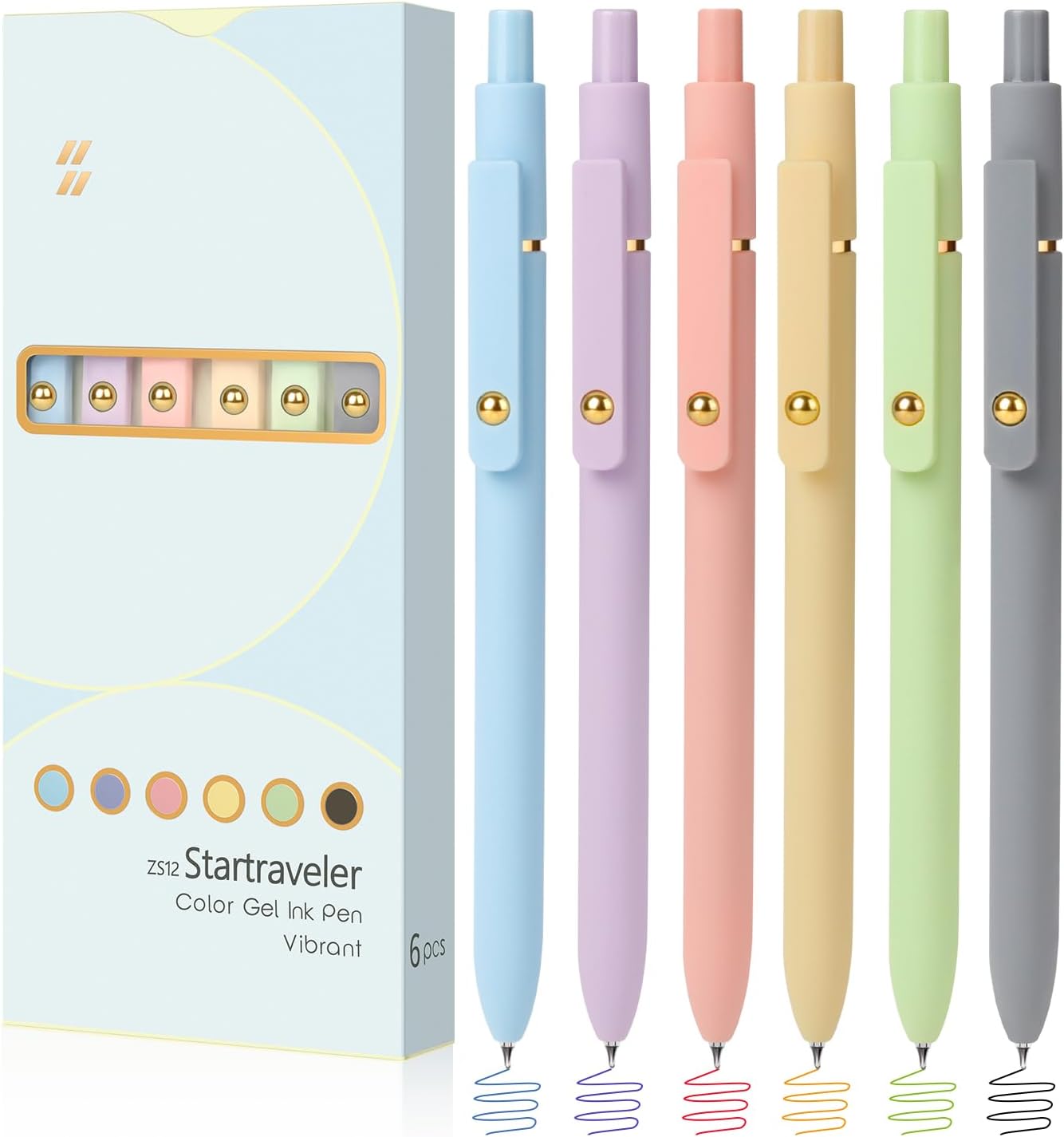 FIOVER Colored Pens, 6 Pack Colorful Gel Pens, Quick-Dry 0.7mm Medium Point for Journaling, Note Taking, Doodling, Aesthetic Office School Supplies, Gifts for Women Men(Multiple Colors)