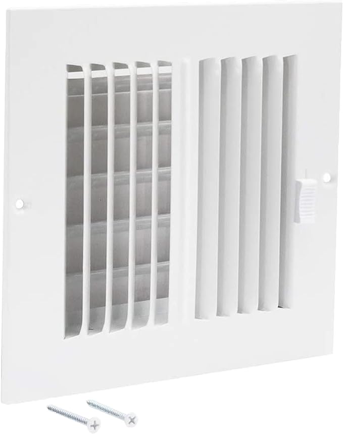 EZ-FLO 6 x 6 Inch (Duct Opening) Air Vent Cover for Wall or Ceiling, Two-Way Ventilation Register, Solid Steel HVAC Register Cover, White, 61660
