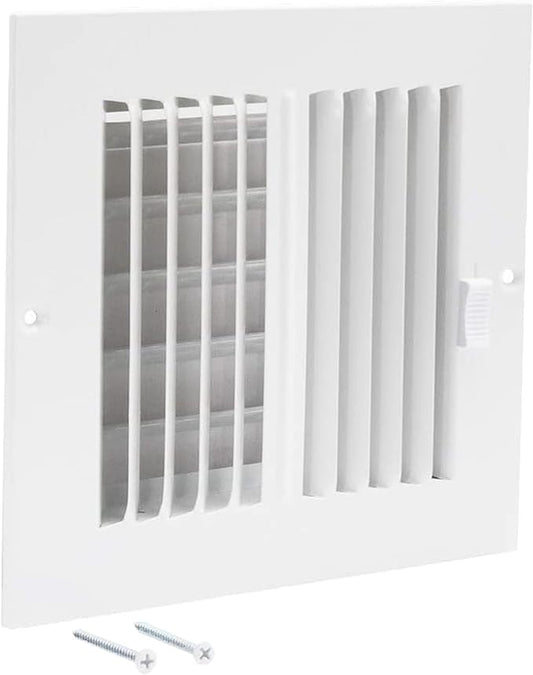 EZ-FLO 6 x 6 Inch (Duct Opening) Air Vent Cover for Wall or Ceiling, Two-Way Ventilation Register, Solid Steel HVAC Register Cover, White, 61660