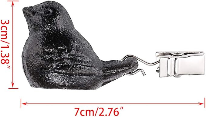 OwnMy Set of 4 Black Tablecloth Weights Clip on, Heavy Duty Pendant Tablecloth Weights Kit with Cast Iron Antique Birds, Flag Weights Clips for Outdoor Garden Party Picnic Tablecloths