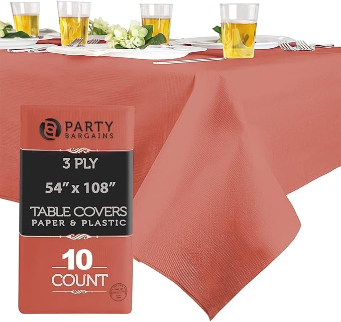 PARTY BARGAINS 54" X 108" Paper & Plastic Table Covers, Red, 10 Pack