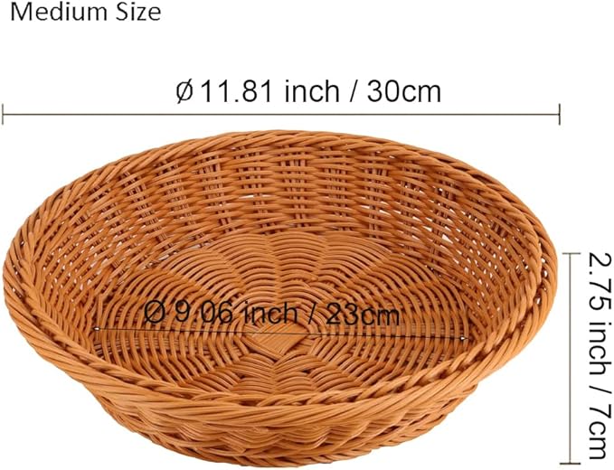 RT&BS Round Wicker Bread Basket, Christmas Food Baskets, Eco-Friendly Sturdy Stackable Fruit Basket for Kitchen, Store, Restaurant, Party (Brown, M)