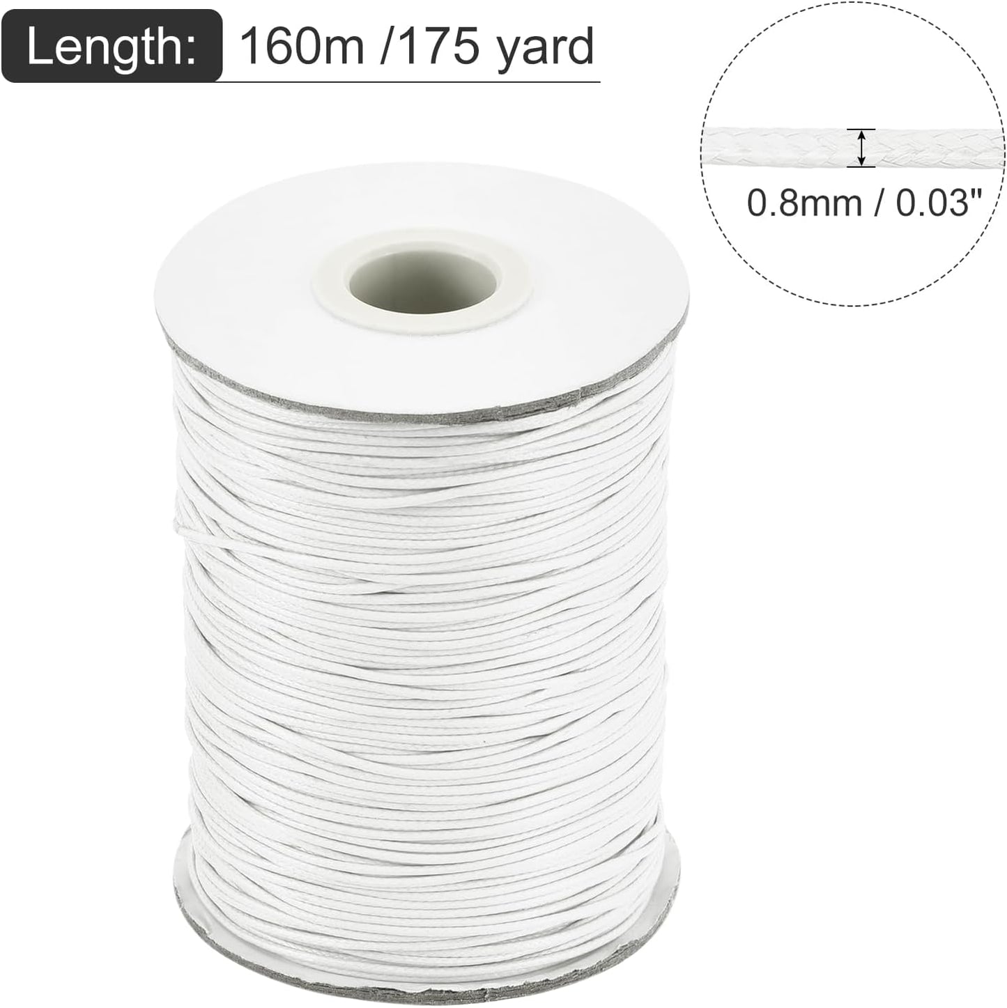 MECCANIXITY Waxed Cord 0.8mm Waxed Polyester Cord 175 Yard Wax String for Bracelet Making,Necklaces, Beading,Jewelry Making and DIY Crafts(White)