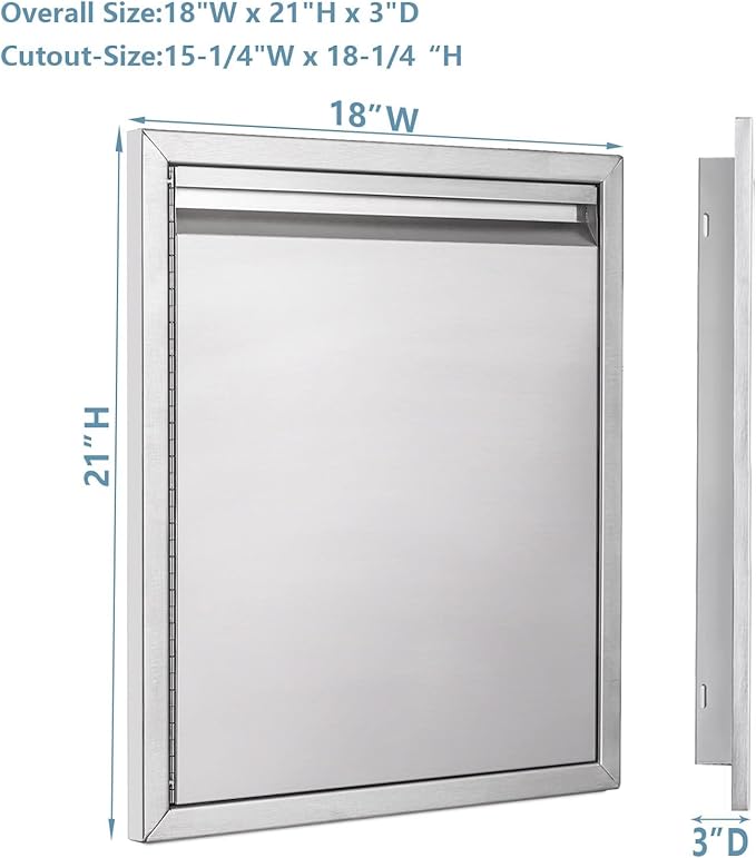 Outdoor Kitchen Door 18" W x 21" H inch Double Wall Door Panel Stainless Steel BBQ Single Door Flush Mount for Outdoor Kitchen Island(w/Left Swing)