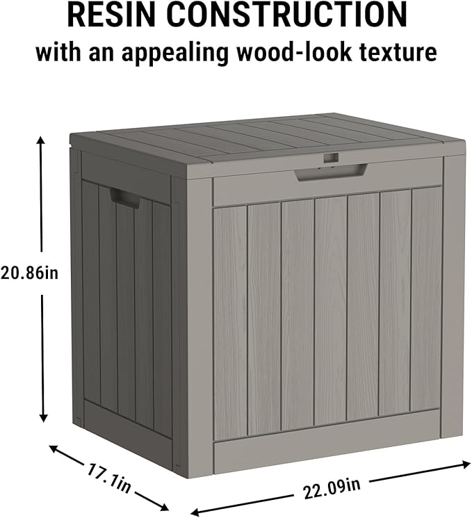 Mars Villa 31 Gallon Deck Box, Waterproof Weatherproof and UV Resistant Resin Storage Bin with Lockable Lid, Ideal for, Outdoor, Patio Furniture Cushions, Pool Supplies, Garden Tools, Greige