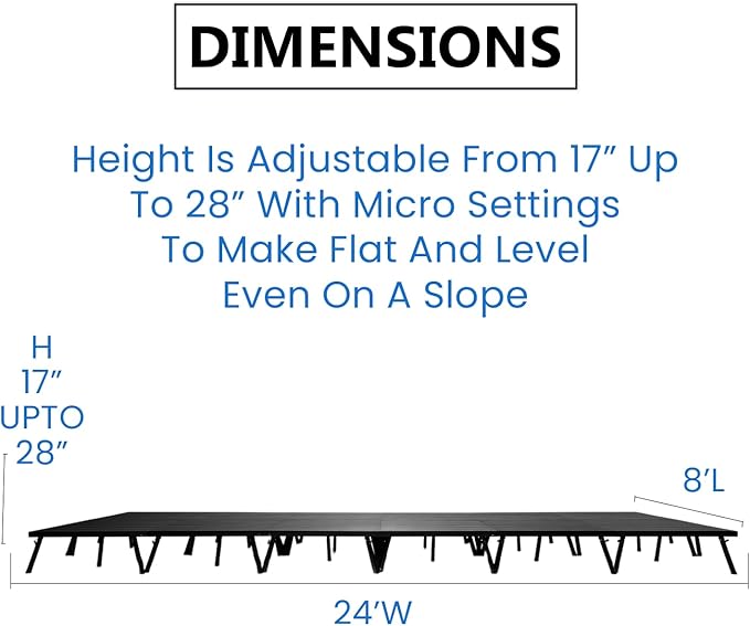 8'x24' MYSTAGE 12 Stage Platform - Portable, Folding Lightweight Aluminum Performance Deck with Adjustable Height 17"-28" - US Patented Design