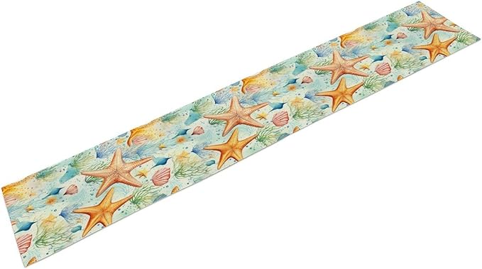 Starfish Conch Shell Table Runners, Season Coastal Marine Life Table Runners for Kitchen Dining Outdoor Home Party 13x108in