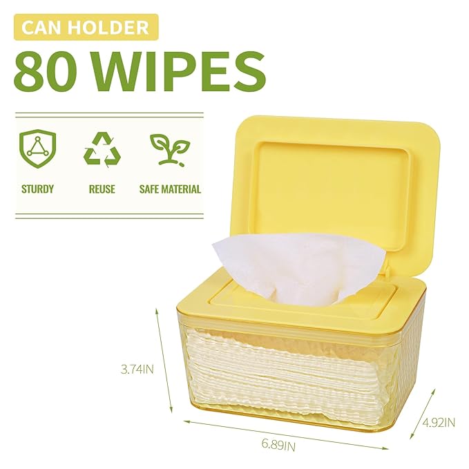 Wipes Dispenser, One-Handed Operation Wipe Holder for Baby & Adult, Seal-Designed Wipes Container for Bathroom Keep Diaper Wipes Fresh (Yellow)