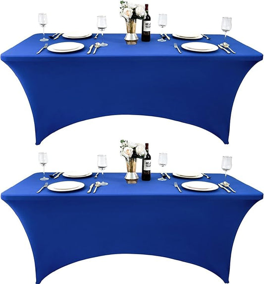2-Pack 4ft Spandex Table Covers for Rectangular Folding Tables - Wrinkle Resistant Stretch Tight Table Cloths - Ultimate Fitted Table Protector for Parties, Banquet, and Wedding