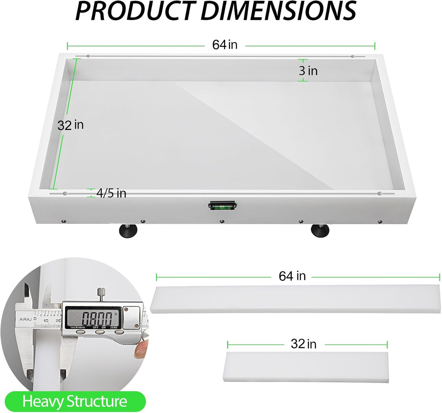 Large Reusable Epoxy Resin Mold 64×32×3 Adjustable Clamping System – Ideal Resin Molds for Coffee Tables, Trays, Cutting Boards & DIY Projects