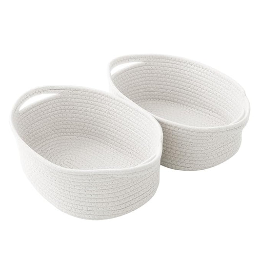 2 Pack Gift Basket with Gift Bag and Ribbons,Small Rope Woven Shelf Storage,Baskets for Gifts Empty,Birthday,Baby Shower,Decorative Organizer Box with Handles(White)