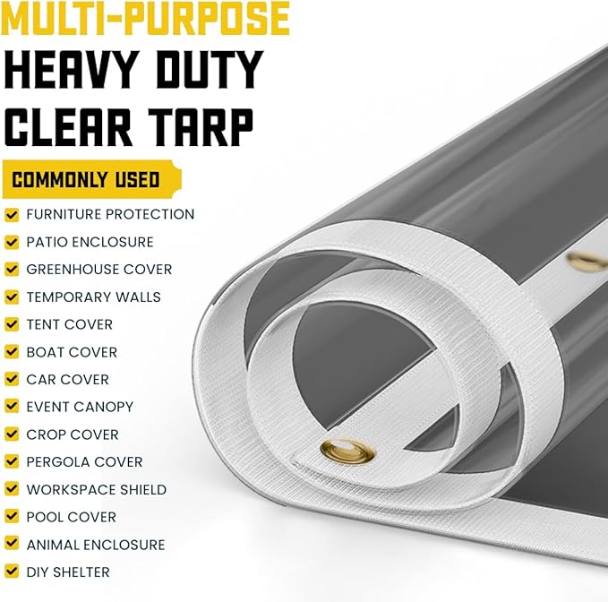Core Tarps 30 Mil Extreme Heavy Duty Clear Tarp with Gromments - 8x16ft Super Clear Tarps Heavy Duty Waterproof Vinyl Tarpaulin, Transparent Tarp for Outdoor, Camping & Construction, Clear Grey