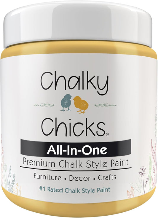 Chalky Chicks All-in-One Chalk Paint for Furniture or Cabinet - 8 Fl Oz - Matte Finish Tuscany (Yellow) for Metal, Wood Furniture Paint - No Sanding All-in-One for Home Decor & Crafts, USA Made