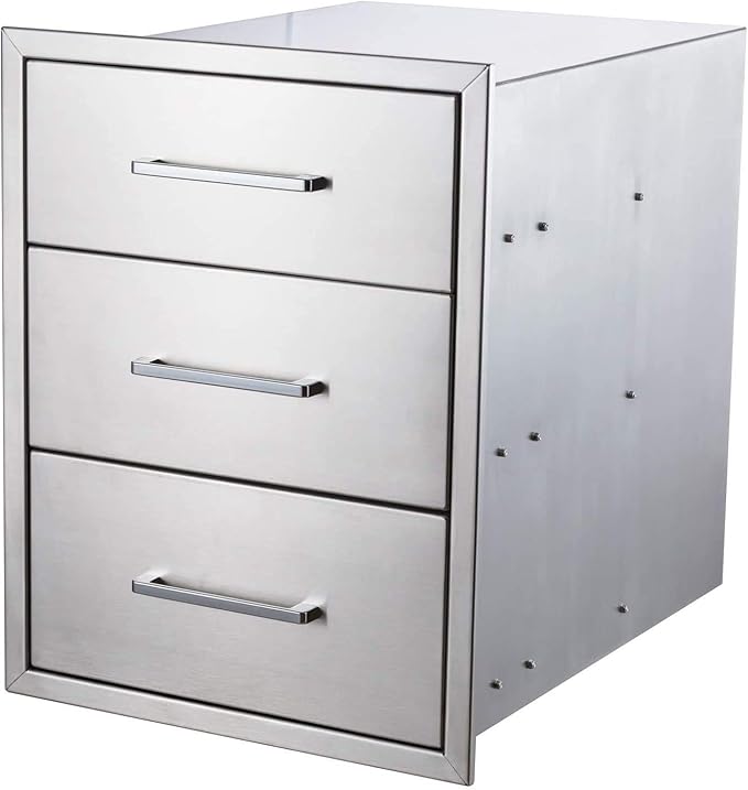 yuxiangBBQ Outdoor Kitchen Drawers Stainless Steel 3-Drawer BBQ Drawer 18" W x 23" H x 23" D Enclosed Built-in Drawer Flush Mount for Outdoor Kitchens & BBQ Islands