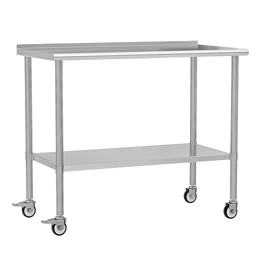 Stainless Steel Work Table with Wheels, 24x60 Inch NSF Food Prep Table with Backsplash & Adjustable Undershelf for Commercial Kitchen, Restaurant, Garage
