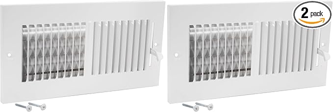 EZ-FLO 10 x 4 Inch (Duct Opening) White Air Vent Cover for Wall or Ceiling, Two-Way Ventilation Register, Solid Steel HVAC Cover, 61609 (Pack of 2)