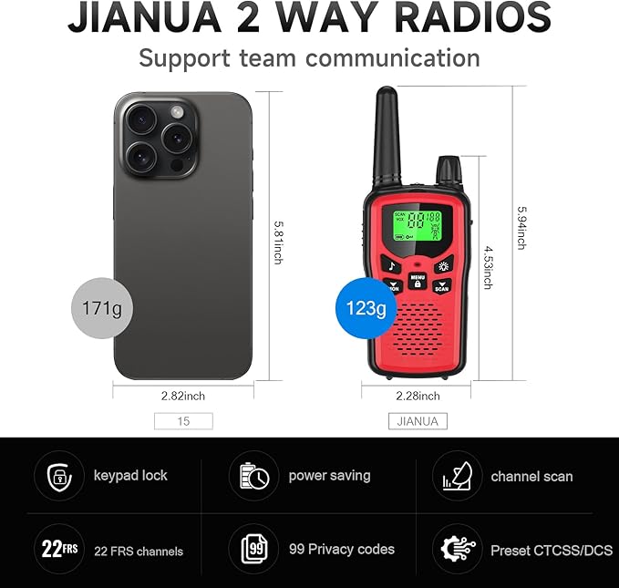 Rechargeable Walkie Talkies Long Range for Adults, Walky Talky VOX with 22 FRS Channels, 99 Privacy Codes Two Way Radio,1200mAh Li-ion Battery, for Camping Hiking Emergency (2 Pack Colorful)