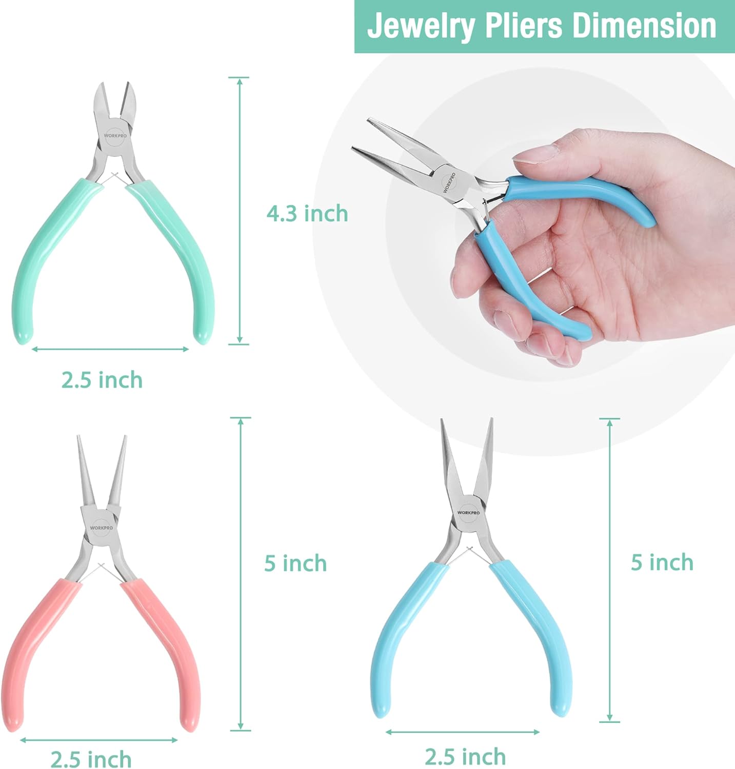 WORKPRO Jewelry Pliers Set, 3 Pack Jewelry Making Tool Kit Includes Mini Needle Nose Plier/Chain Nose Plier, Round Nose Plier and Wire Cutter for Jewelry Repair, DIY Crafts, Jewelry Making Supplies