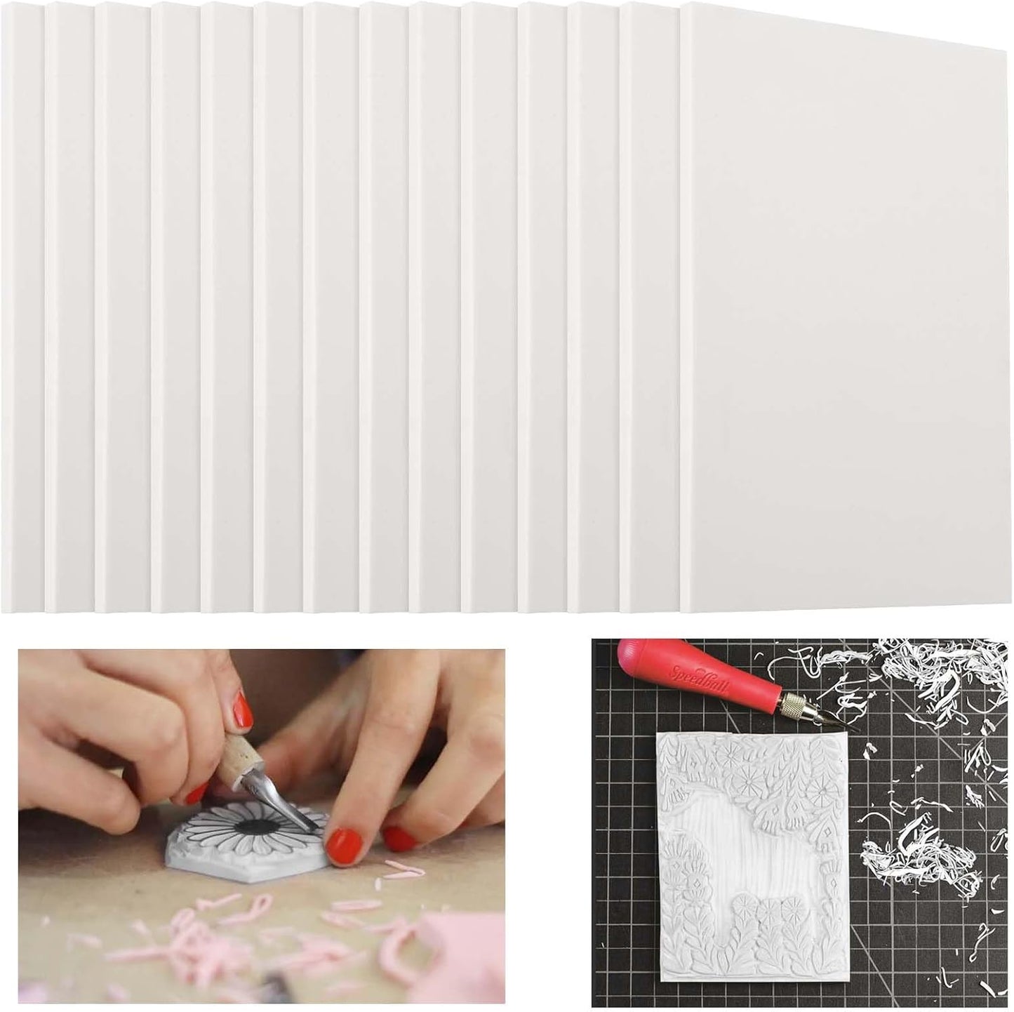 ZOENHOU 20 Pcs 4" x 6" White Rubber Carving Blocks, Soft Rubber Crafts Rubber Stamping Blanks, Linoleum Blocks for Printmaking