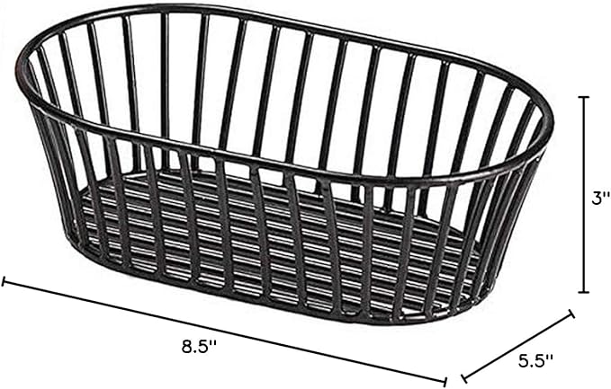 G.E.T. 4-31892 Black 8.5" x 5.5" Stackable Tuscan-Style Oblong Wire Basket Iron Powder Coated Wire Baskets Collection