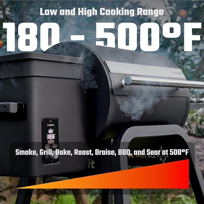 Brisk It Zelos-450 Electric Wood Pellet Smoker Grill – A.I. Smart BBQ Grill with WiFi, 450 sq.in Cooking Area,7-in-1 Outdoor Grill & Smoker, PID Controller (Up to 500°F), Meat Probe