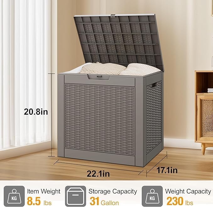 32 * 2 Gallon Outdoor storage deck Box Waterproof ，garden tool,backyard cushion,poolside storage,Small delivery boxes for outside,Two Boxes/set (Rattan Gray