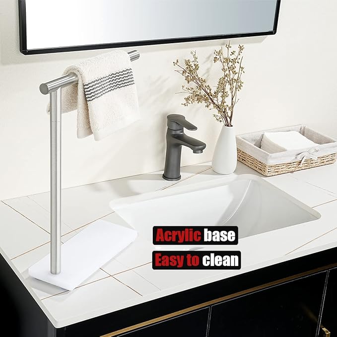 JQK Hand Towel Holder Stand Brushed, Modern Tree Rack Free Standing for Countertop with 12 Inch Bar, 304 Stainless Steel Thicken 0.8mm, HTT170-WN
