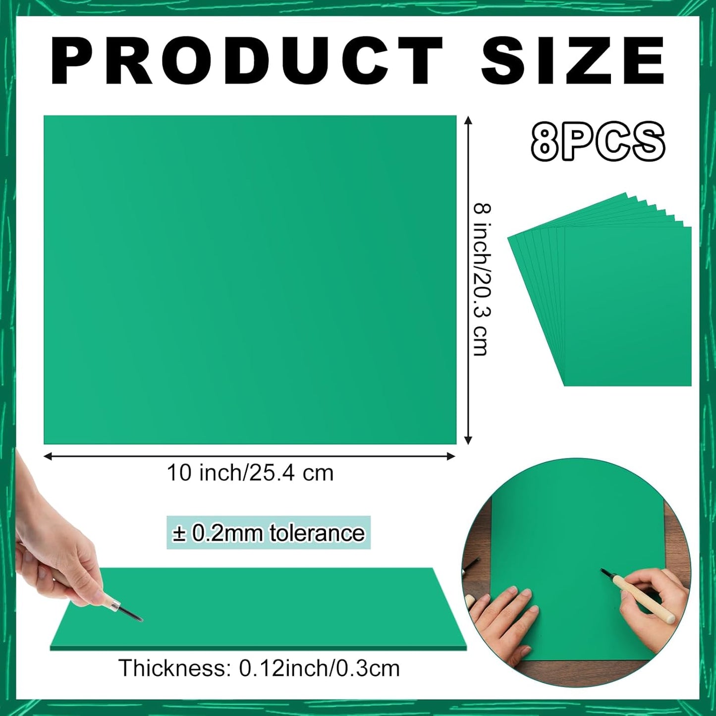 Yeaqee 8 Pcs Linoleum Block Rubber Carving Block Soft Linocut Blocks Large Linoleum Sheet Unmounted Lino Plates for Engraving Art Project Printmaking Artist Studio Supplies (8 x 10 Inch,Green)