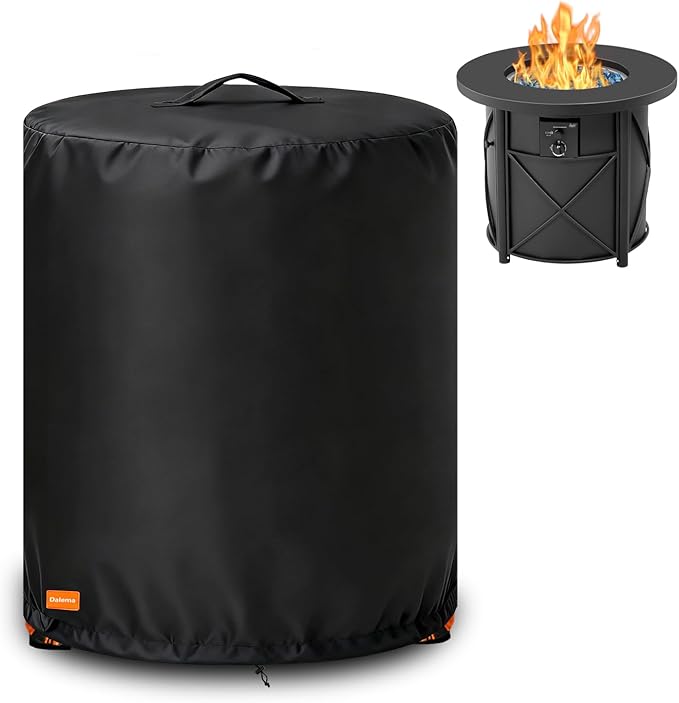 Fire Pit Cover for Bali Outdoors 30 x 25 Inch Propane Fire Pit,Outdoor Heavy Duty 600D 100% Waterproof Fire Pit Cover Round,Weatherproof Firepit Covers Round 30" Dia x 25" H,Black