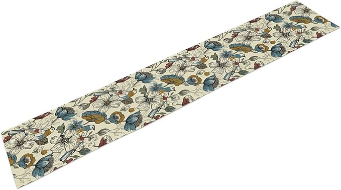 Boho Flower Birds Table Runner,Vintage Floral Aesthetic Art Table Decoration for Kitchen Dining Table Holiday Indoor Outdoor Home Party Decor 13x108in