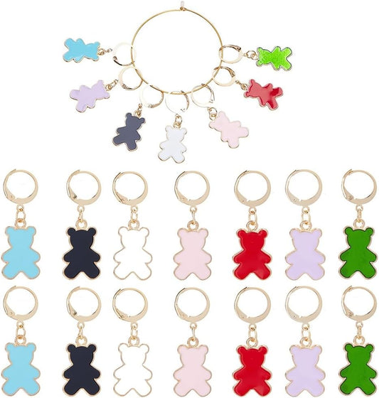 SUNNYCLUE 1 Box 14pcs Crochet Stitch Marker Stitch Markers Knitting Bear Stitch Marker Charms Animals Leverback Enmamel Cute Stitch Marker for Knitting Weaving Sewing Needleworks DIY Craft Supplies