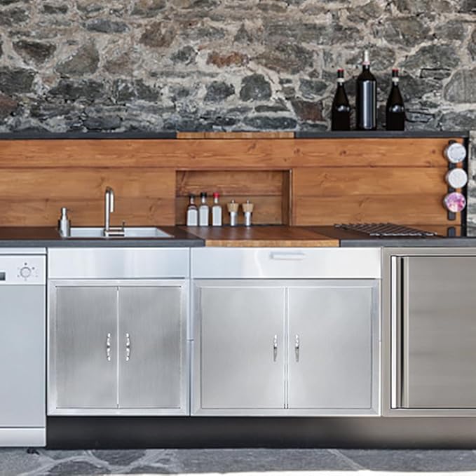 30.5"x21" Brushed Stainless Steel BBQ Access Door, Double Door with Magnetic Catch for Outdoor Kitchen & Grill Island Cabinet