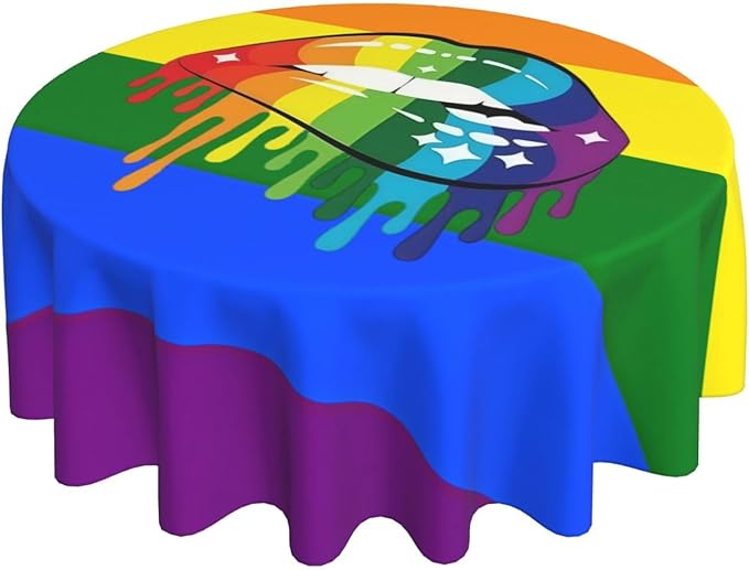 Homosexual Round Tablecloth Lesbian Rainbow - Homosexual Tablecloth 60 Inch Waterproof Rustic Table Cloth Fabric Farmhouse Stripe Decorative for Picnic Party Holiday Home Indoor Outdoor