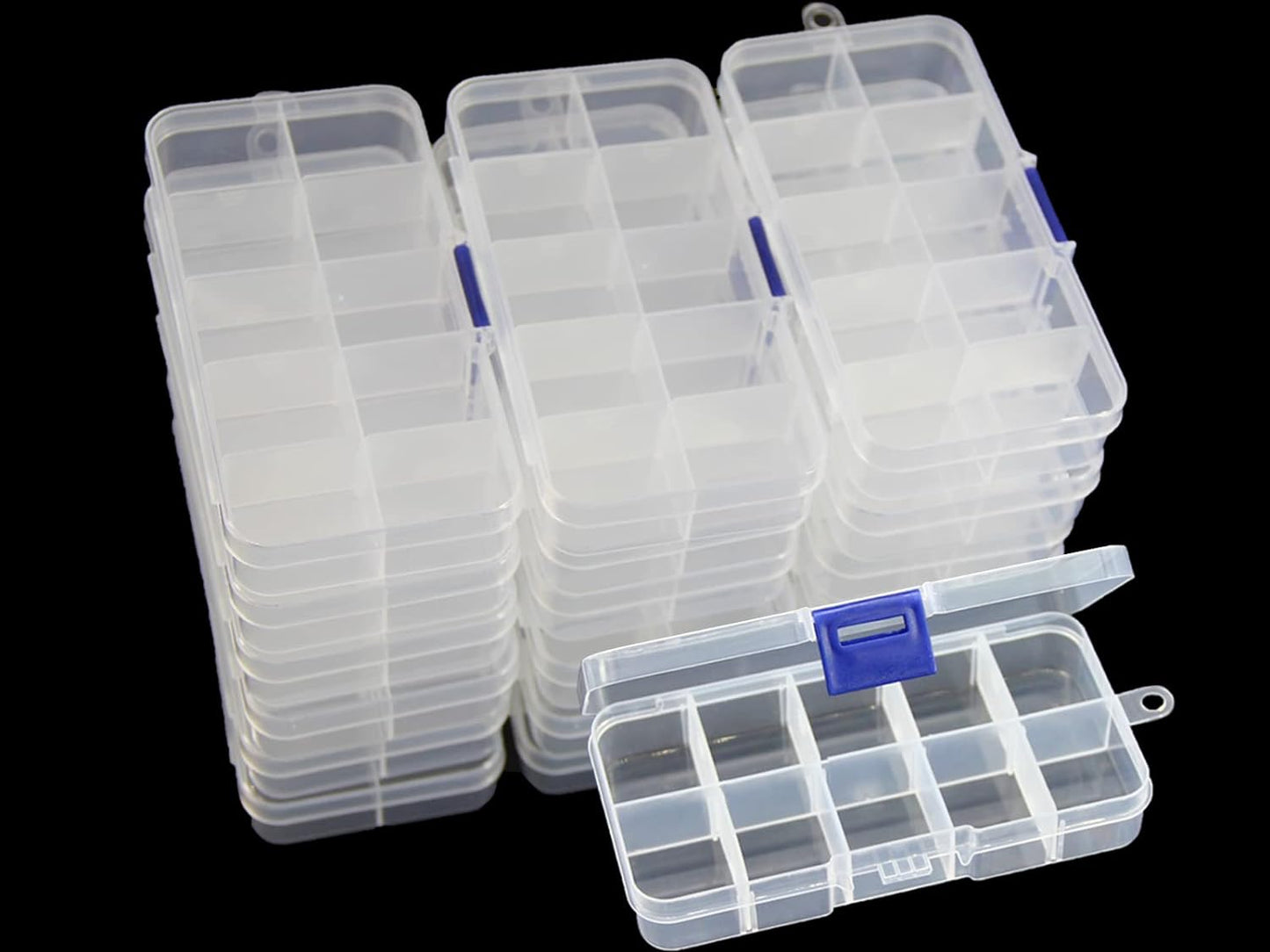 20 packs Plastic Organizer Box 10 Grids Clear Storage Container Jewelry Case with Fixed Dividers for Beads Art DIY Crafts Jewelry Fishing Tackles (20pcs 10 Grids Box)