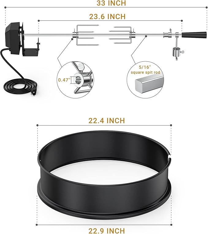 onlyfire Universal High-Temp Resistance Black Coated Steel Charcoal Kettle Rotisserie Ring Kit for Weber 2290 and Other Models