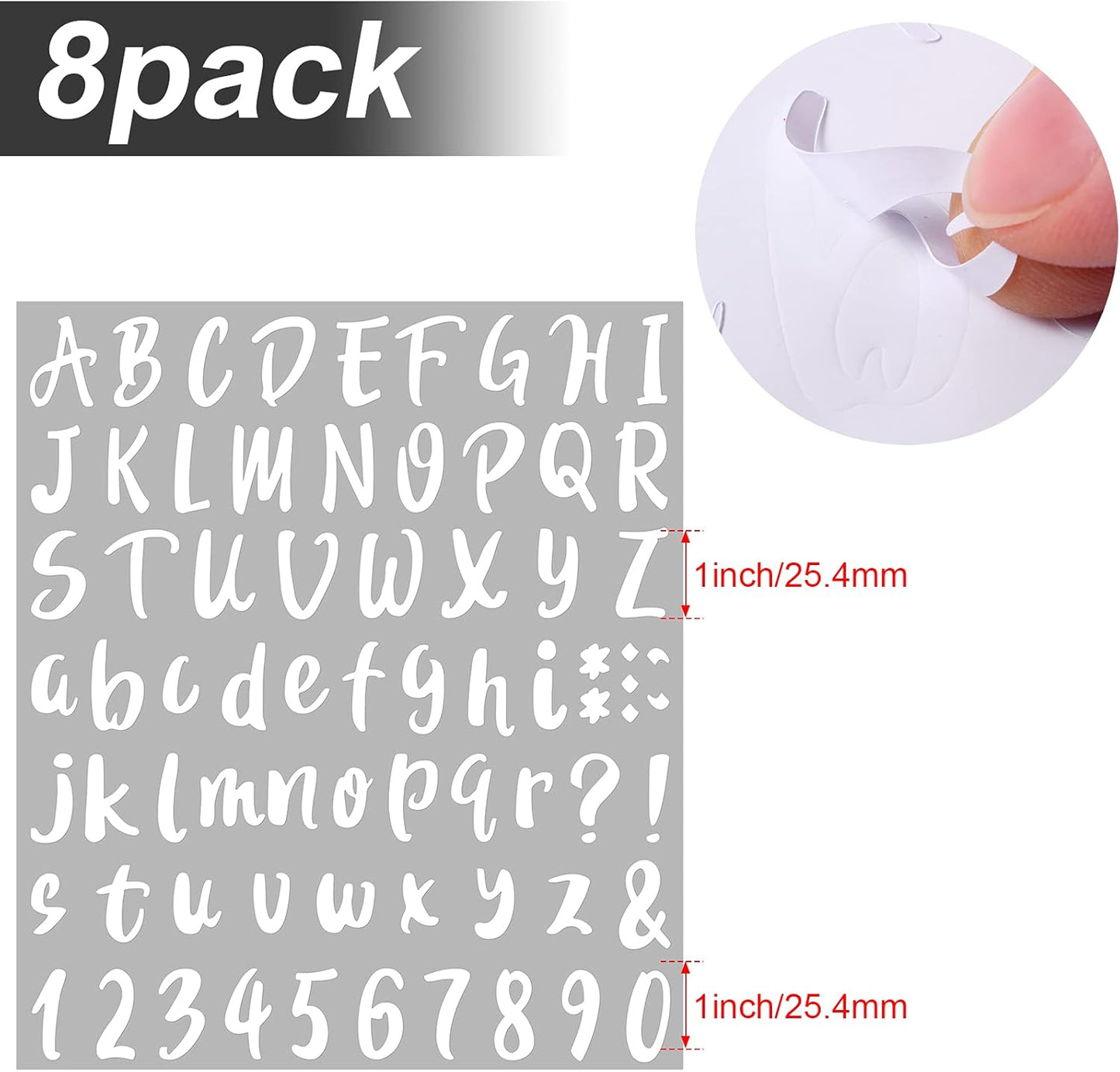 Outus 576 Pieces 8 Sheets Letters Stickers Self Adhesive Vinyl Letter Alphabet Number Stickers Mailbox Numbers Sticker, Decals for Classroom Decor, Sign, Door(White,1 Inch)