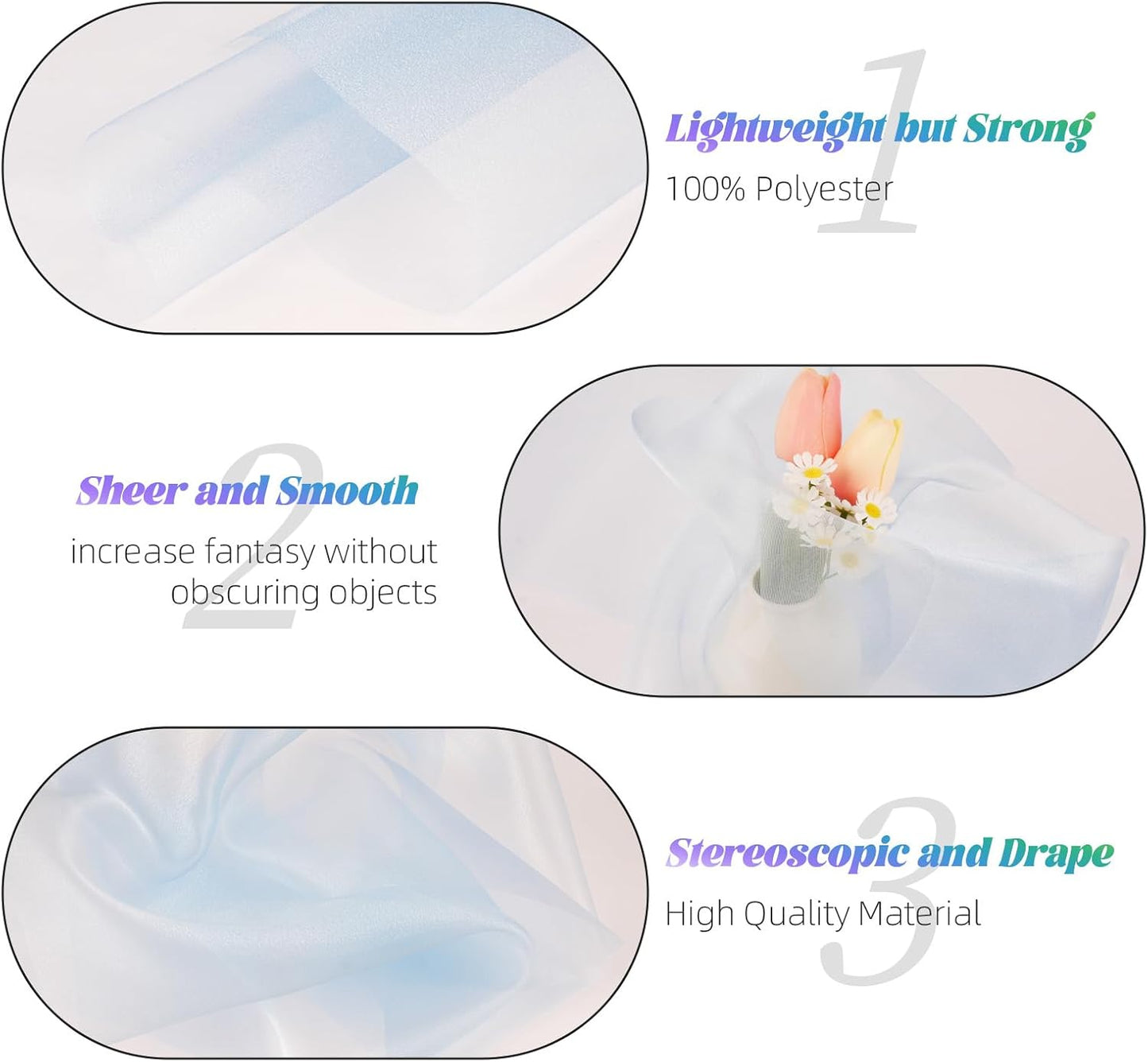 Crystal Organza Fabric Tulle 11 Inch by 50 Yards Sheer Tulle Rolls for DIY Craft Wedding Party Baby Shower Decor Gift Wrapping Party Supplies (Light Blue)