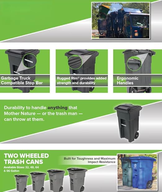 32 Gallon Blue Wheeled Recycling Trash Can with Hinged Lid – Municipal-Style Outdoor Recycling Container, Heavy Duty Rolling Bin Commonly Used by Cities, Homes, HOAs & Facilities