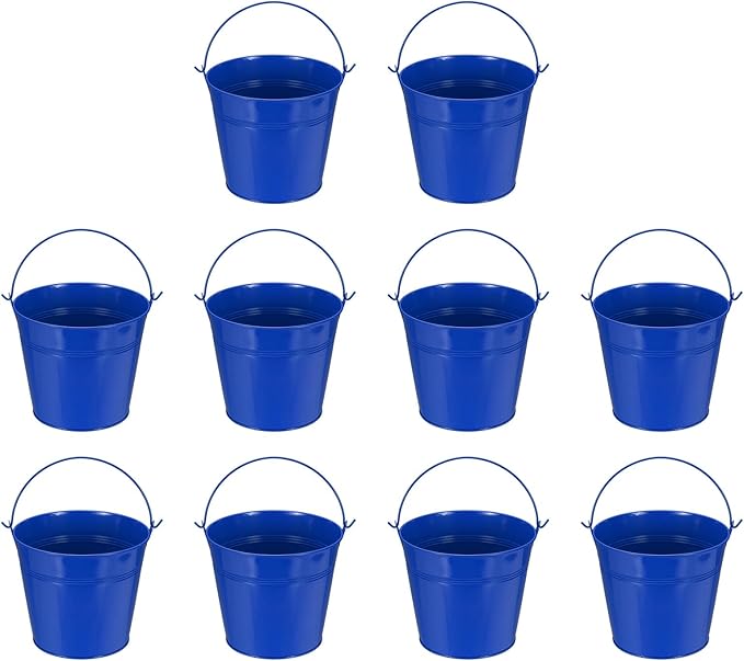 Small Metal Buckets, Mini Buckets with Handle Galvanized Colored Tin Pail Containers Basket Party Supplies - Fit for (Halloween - Classroom Crafts) 5" & 10Pcs & Dark Blue