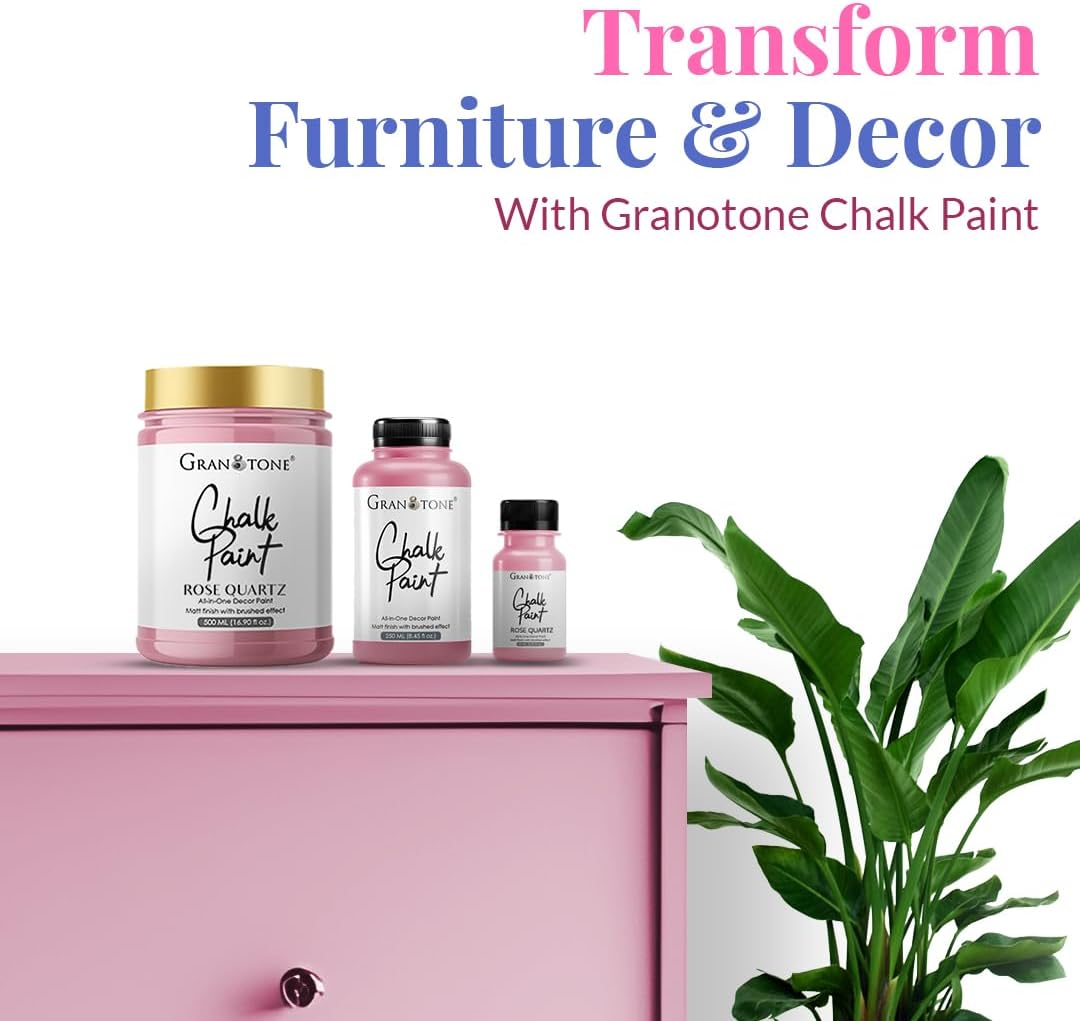 GRANOTONE Chalk Paint for Furniture | Matt-Finish Water-Based Acrylic Paint for Wood, Walls, Metal, Glass, Paper, Fabric Canvas | Maximum Coverage Chalk Paint for Kids & Adults, 500 Ml (ROSE QUARTZ)