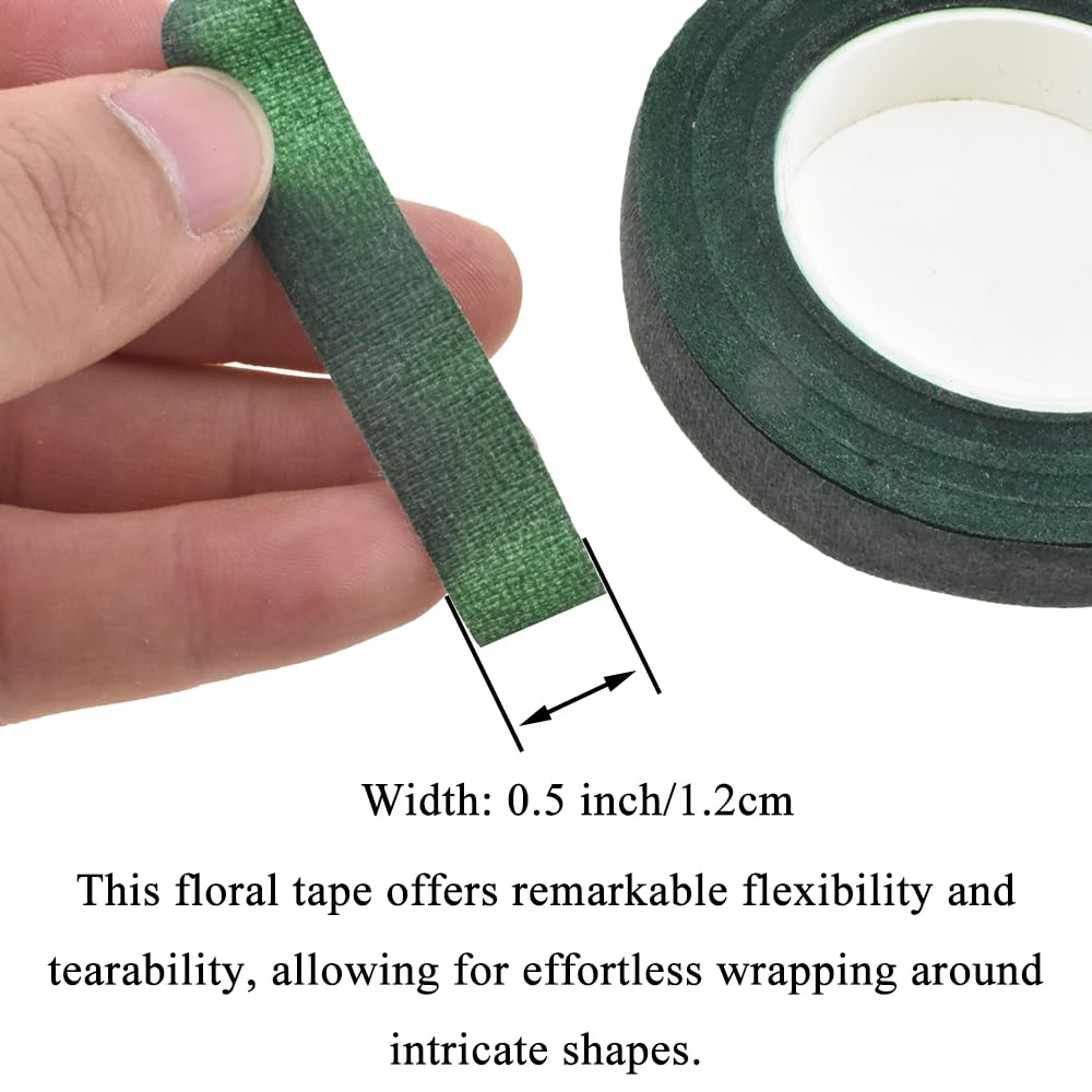 HAHIYO Dark Green 3Rolls 0.5Inch Wide Floral Tape - 270Feet/90Yard Total Paper Waterproof Florist Stem Wrap Tape Decorative Tape for Bouquet Stem Wrapping Corsages Flower Arranging Floral Craft