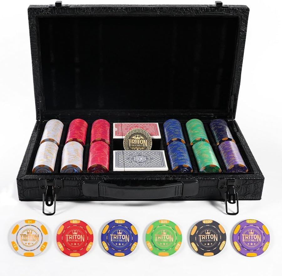 Triton Foldable Poker Table with 10 Chairs and Poker Chips Set 300- Premium Soft-Padded Armrest, Individual Cup Holders- Premium Chips Set, Individual Chair for Everyone