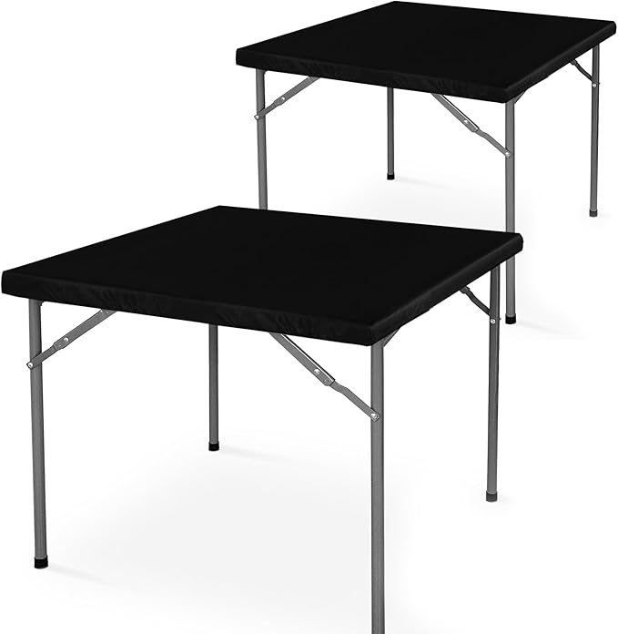 LUSHVIDA Square Fitted Table Cover Card Tablecloth 34x34 inch, 2 Packs Waterproof Elastic Vinyl Table Cloth with Flannel Backing Plastic Picnic Small Tables Top for Kitchen Dining Outdoor Party, Black