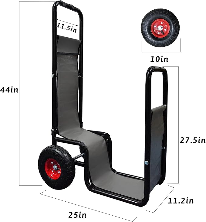 Kapler Firewood Cart with Wheels - Heavy Duty Steel Dolly Hauler - 250 LB Capacity & 600D Oxford Cloth for Indoor Outdoor Fireplace Fire Pit Use