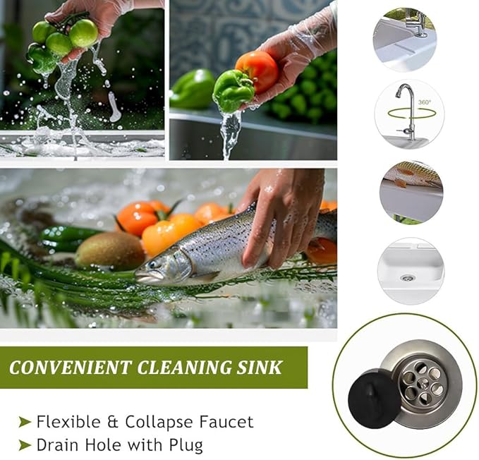 Folding Fishing Cleaning Table, 4ft Portable Foldable Camping Outdoor Tables, Fish Cleaning Sink Table with Faucet for Picnic Camping Kitchen Gardening, Style A