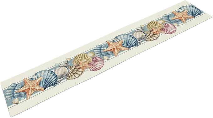 Summer Starfish Table Runner, Blue Sea Coastal Seashell Beach Nautical Starfish Ocean Table Runner Seasonal Holiday Home Kitchen Dining Table for Home Party Decor 13"x90"