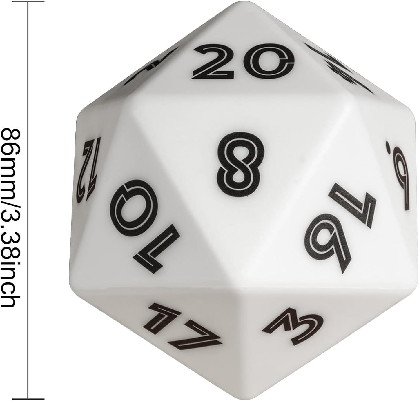 86mm Large D20 Dice DND LED 20 Sided Dice Color Changing, 3-Color Lights, for D&D Role Playing Games (White)