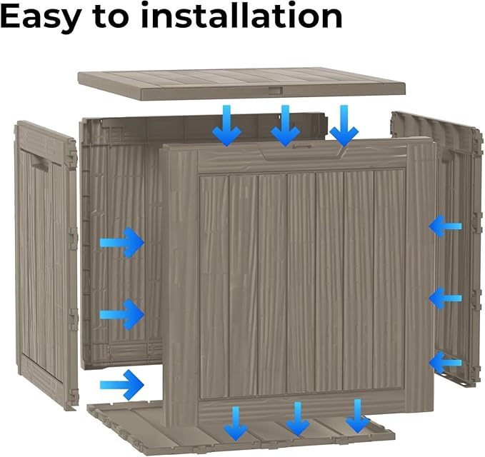 45 Gallon Resin Deck Box, Waterproof Outdoor Storage Box for Patio, Poolside, and Garden, Lockable UV-Resistant Storage Bin Bench Cabinet for Small Spaces, Grey