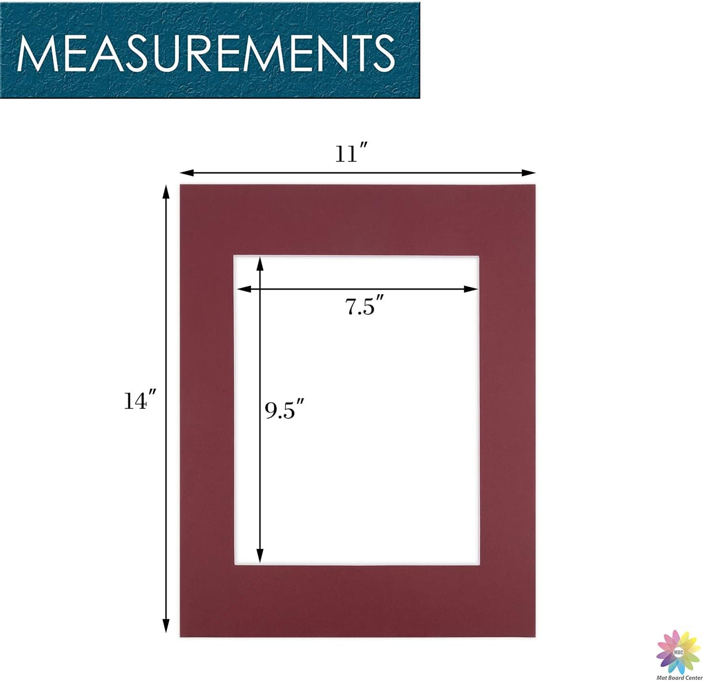 Mat Board Center, Pack of 10, 11x14 for 8x10 Maroon Color Mats - Bevel Cut, Acid Free, 4-ply Thickness, White Core - for Pictures, Photos, Framing